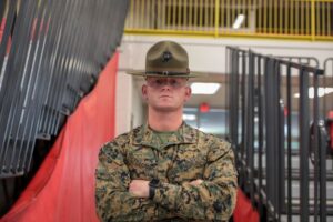 Staff Sgt. Montana Casper, with 2nd RTB, poses for a photo on Parris Island. (U.S. Marine Corps photo by Lance Cpl. Michelle Brudnicki)