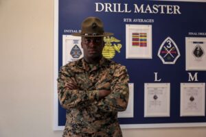 Staff Sgt. Graham Ofori, with 3rd Recruit Training Battalion, poses for a photo on Parris Island. (U.S. Marine Corps photo by Lance Cpl. Michelle Brudnicki)