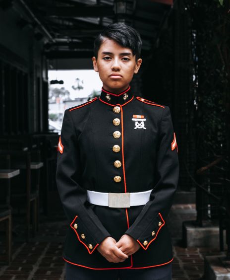 U.S. Marine Pfc. Ana DominguezValazquez, with Recruiting Sub-Station Fullerton, Recruiting Station Orange County, poses for a photo in Obrea, California on Feb. 15, 2022. (U.S. Marine Corps photo by Sgt. Sarah Ralph)
